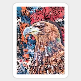 Mystical brown eagle sitting between twigs Sticker